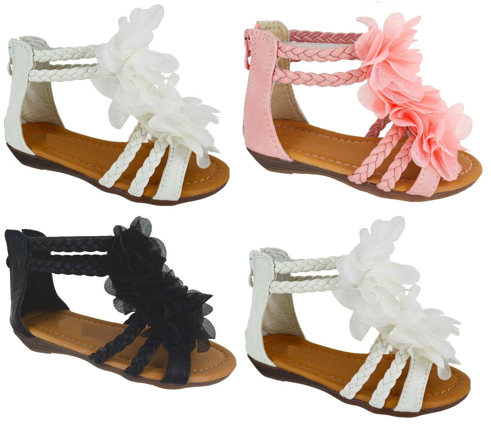 NEW GIRLS KIDS SUMMER FLOWER FLAT ZIP INFANTS CHILDREN BEACH SANDALS